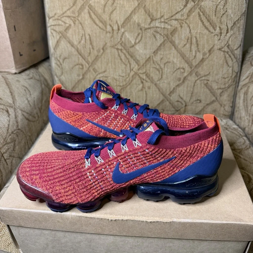Nike Air Vapormax Flynit 3 Noble Red Blue Void AJ6900-600 Men's 10.5 Sneakers